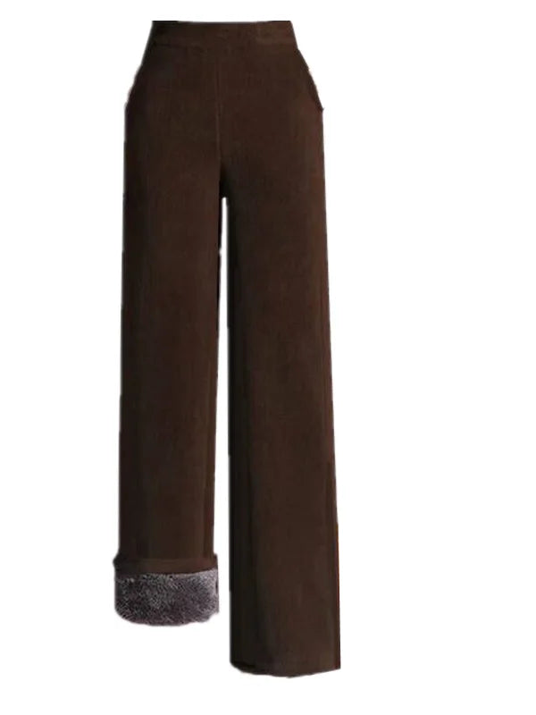 Thickened Fleece Autumn Winter Corduroy High Waist Wide Leg Pants Women's Fashionable And Warm Trousers for Middle-Aged And E...