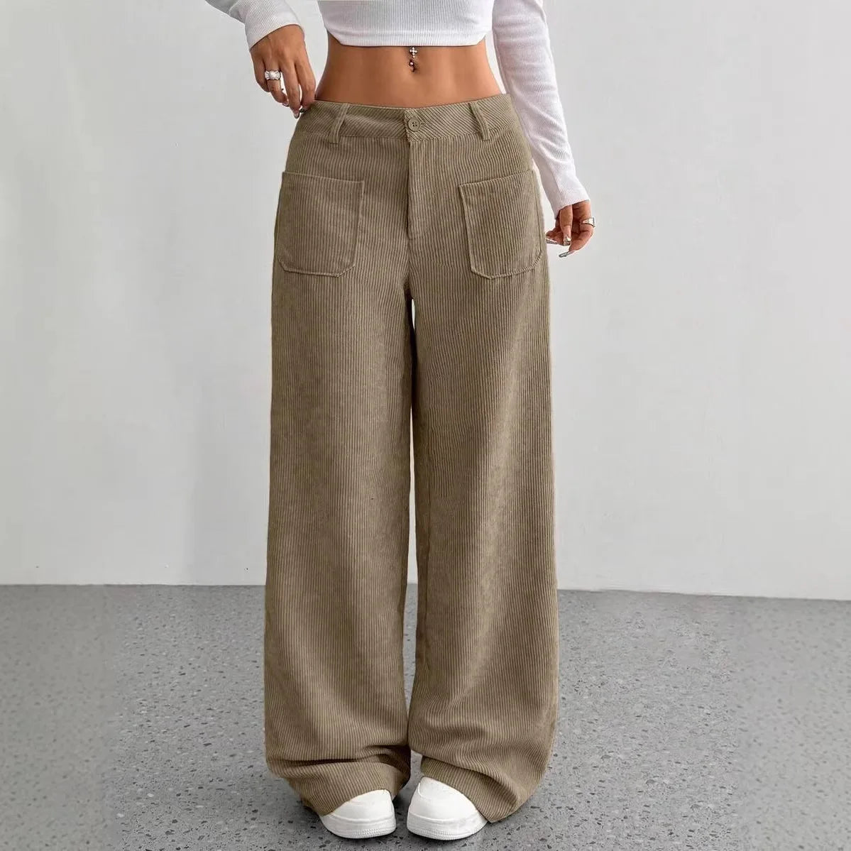 Women Autumn Winter Corduroy Pant Fashion Retro New In Wide Leg Trousers Lady Casual High Waist Solid Pants Street Chic Clothes