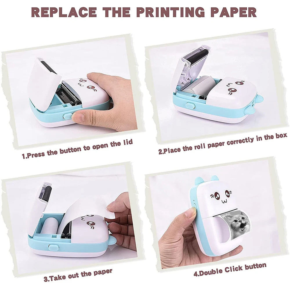 Mini Printer Thermal Printing Portable Wireless Receipt Memo Wrong Question Printer for Smartphones And Tablets With USB Cable