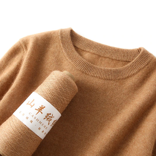 Women's 100% Pure Cashmere Sweater 2026 Fall Winter Crew Neck Long Sleeve Warm Soft Knitted Pullover New Knit Tops Women Clothes