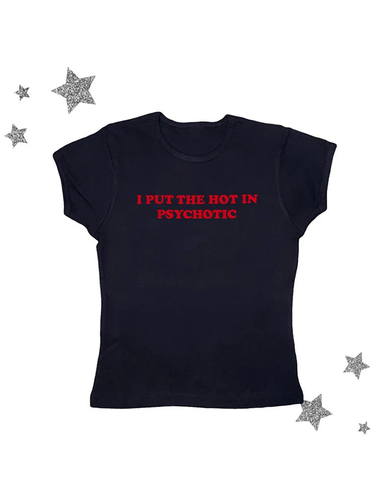 Baby Tee Cute Pink Womens Printed Aesthetic Fairy Crop Tops Y2k Clothes Punk Streetwear Sweet Emo Girls Sexy T-Shirts
