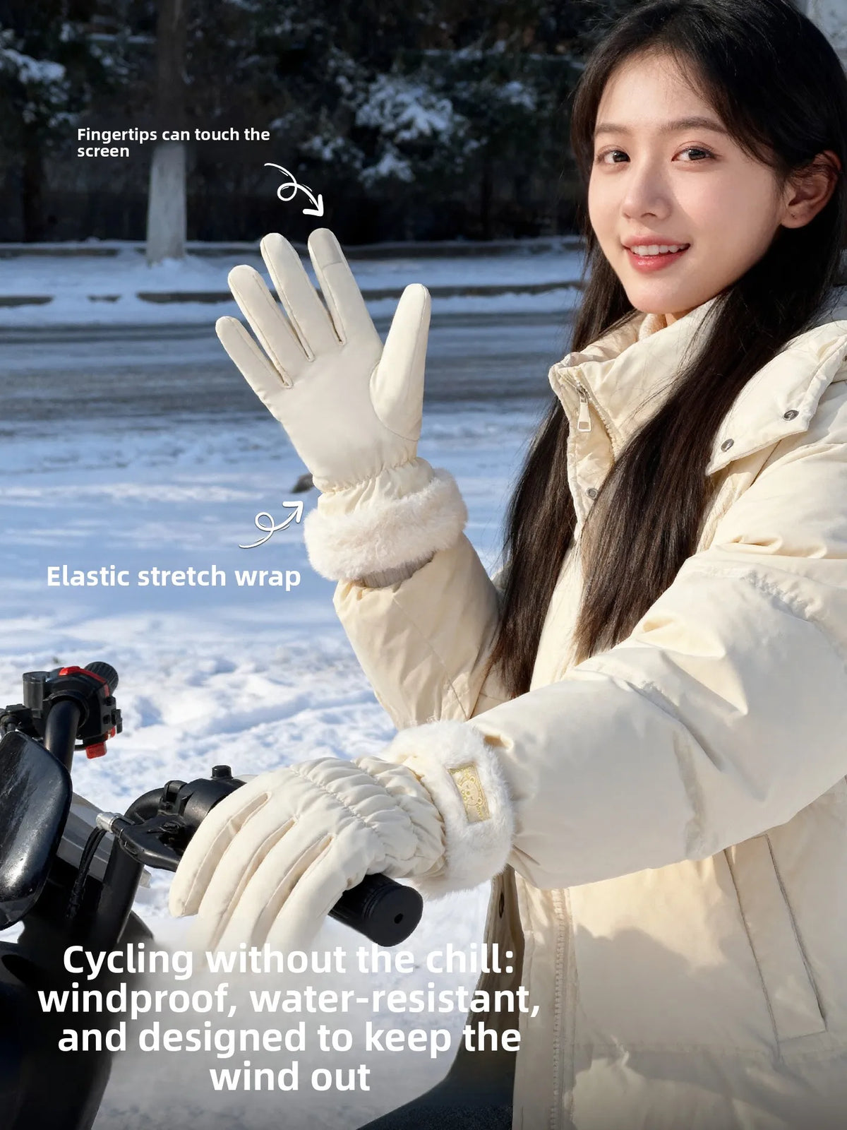 Winter Gloves for Women Touchscreen Riding Bike Motorcycle Warm Fleece Lined Windproof Thickened Waterproof