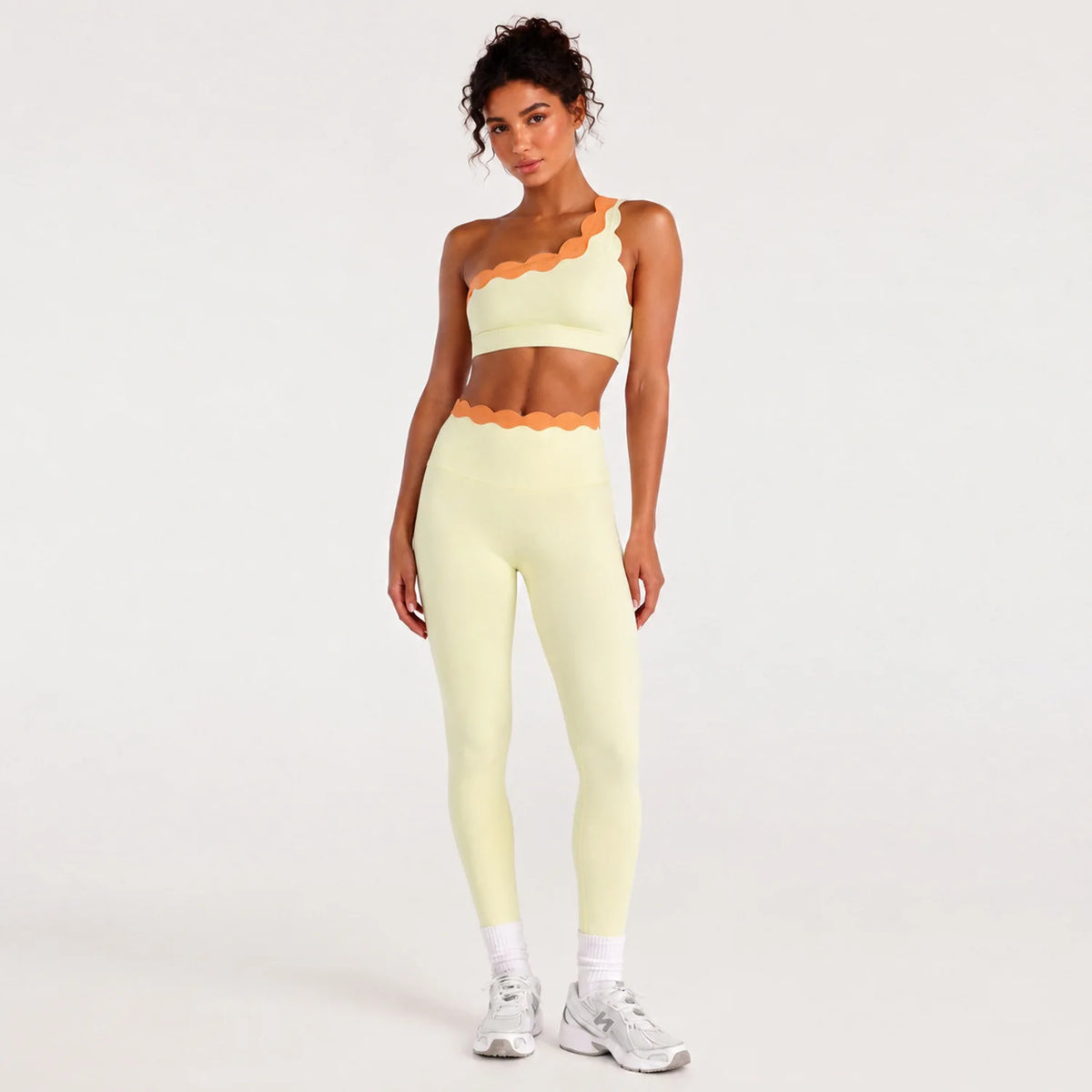 Women One Shoulder Lace Yoga Set High Waist Leggings Sports Bra 2 Piece Fitness Outfit Gym Workout Activewear