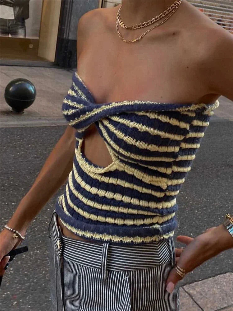 Tossy 2026 Off Shoulder Knit Tube Top Sexy Strapless Backless Bustier Tops For Women Stripe Cropped Top Hot Summer Streetwear