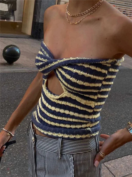 Tossy 2026 Off Shoulder Knit Tube Top Sexy Strapless Backless Bustier Tops For Women Stripe Cropped Top Hot Summer Streetwear