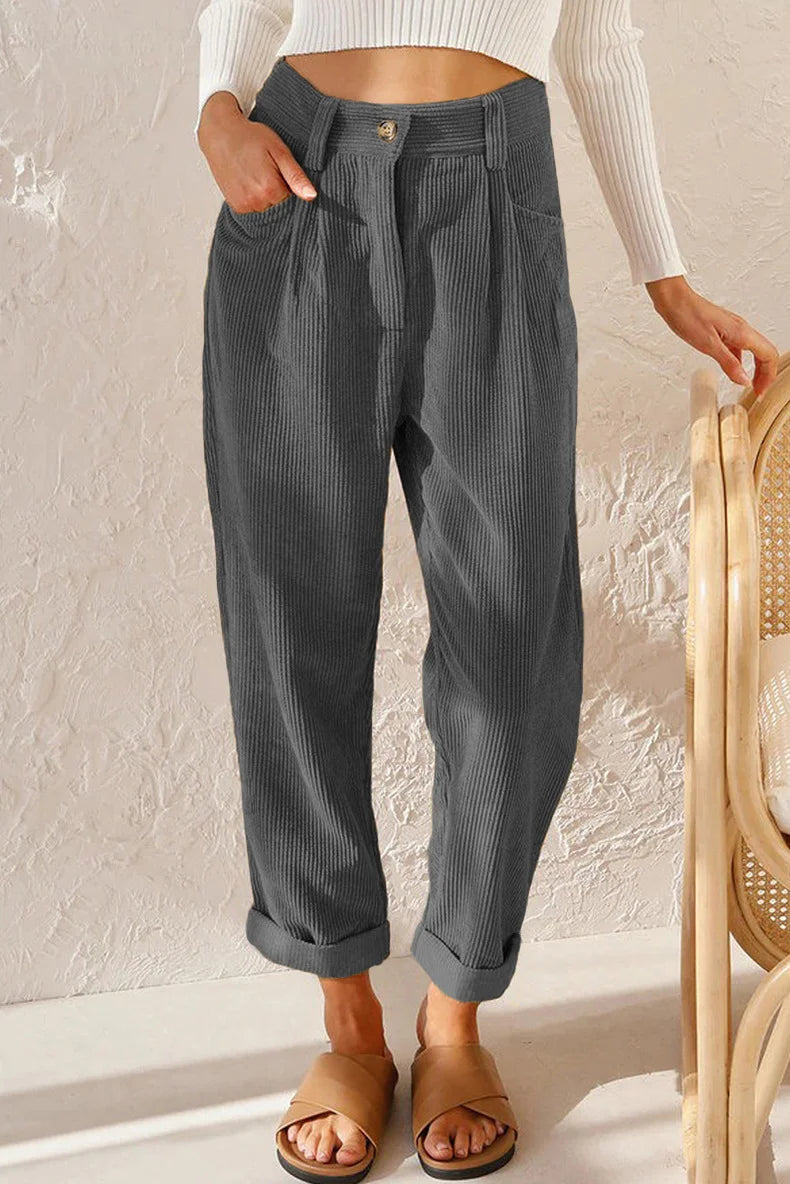 Women's 2025 Fall Corduroy Pants - High Waist Relaxed Straight Leg Trousers, Solid Color Casual Lounge Pants