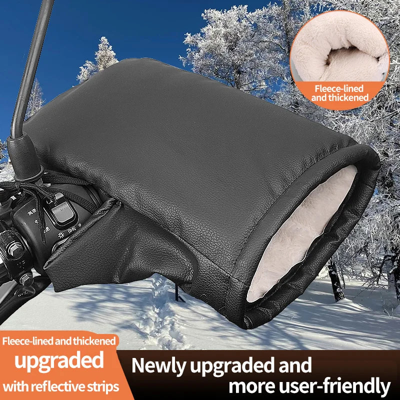 2PCS Winter Electric Bike Gloves - Warm Thickened Handle Covers, Rainproof & Windproof Motorcycle PU Leather Hand Protective Glo