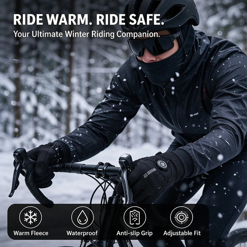 OFFBONDAGE Winter Cycling Gloves Thermal Warm Fleece Lined Waterproof Anti-Slip Motorcycle Gloves Adjustable Rotary Buckle MTB
