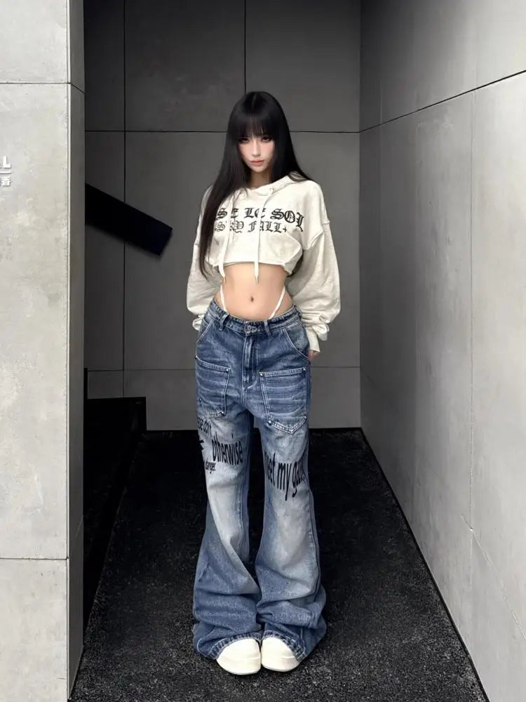 Seeslim Streetwear Graphic T Shirts Women Hooded Print Autumn Tops Korean Fashion 2000s Clothes Y2k Tees Female Clothing T-shirt