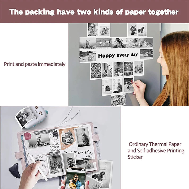 Mini Printer Thermal Printing Portable Wireless Receipt Memo Wrong Question Printer for Smartphones And Tablets With USB Cable