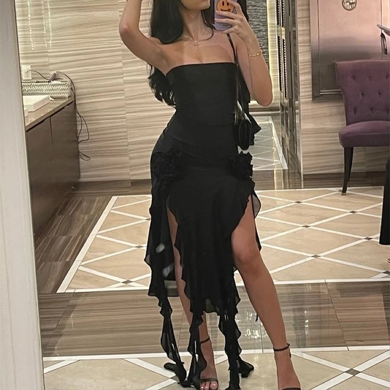 Strapless Backless Mini Dress with High Slit