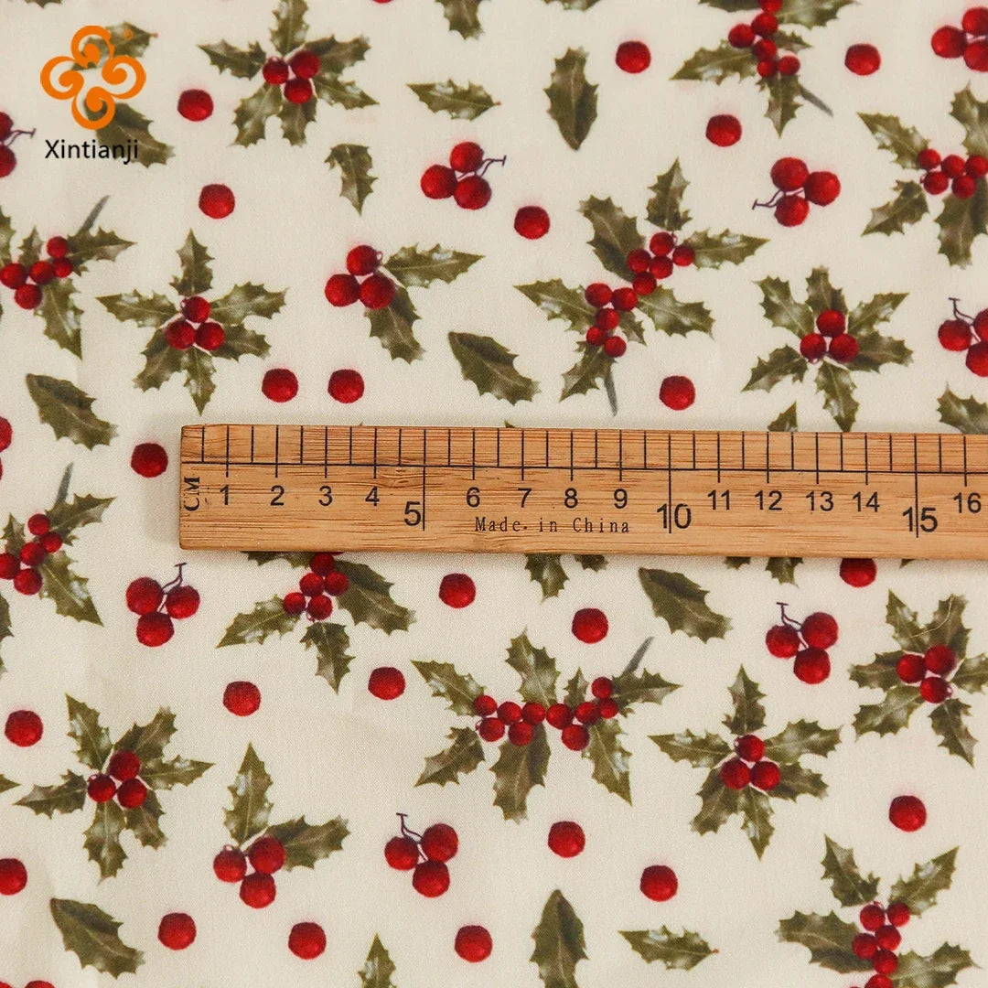 0.5/1/3/5m Christmas Fabric Cardinal Joyful Tradition Holiday Decor Bird, Snowflake, Holly Leaf Pattern DIY Crafts, Pet Clothing