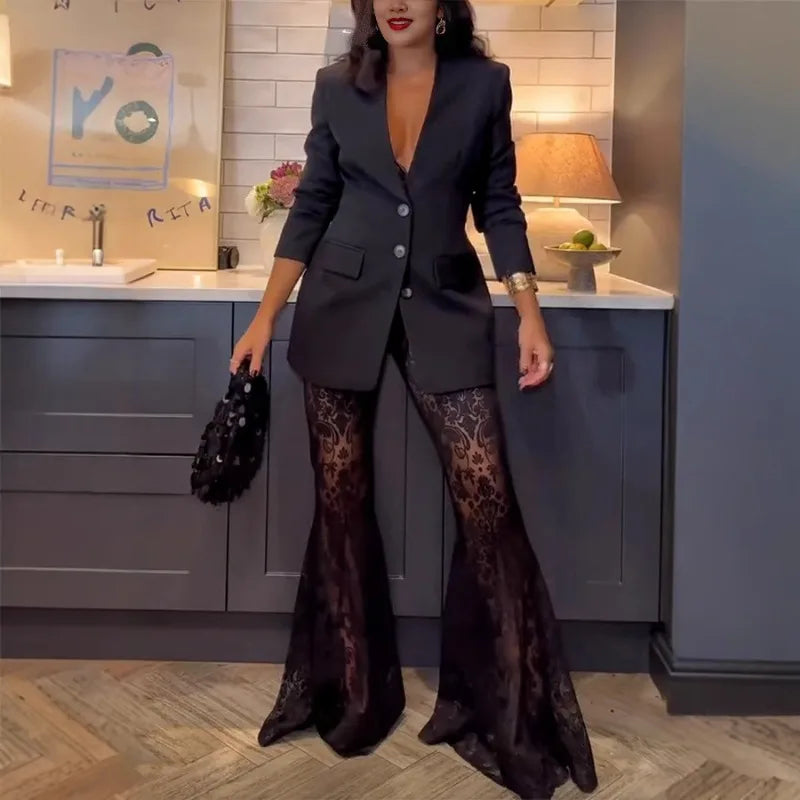 Suoer Slim Fitting Women's 2-Piece Party Suit Jacket Pants Set, S-XXL Night Prom Outfit Dazzling Sequined Suit Set for Women