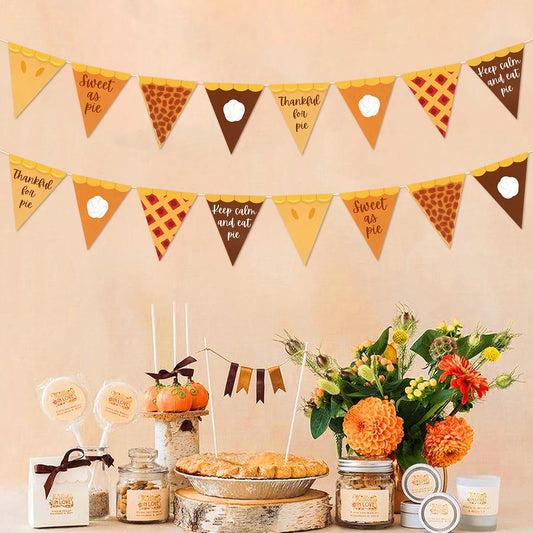 2026 Thanksgiving Fall Themed Pizz Pie Triangle Flag Decoration Autumn Harvest Halloween Pennant Party Fireplace Wall Home Decor