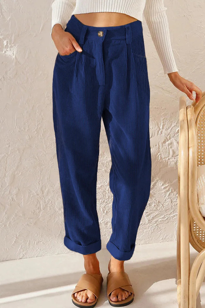 Women's 2025 Fall Corduroy Pants - High Waist Relaxed Straight Leg Trousers, Solid Color Casual Lounge Pants