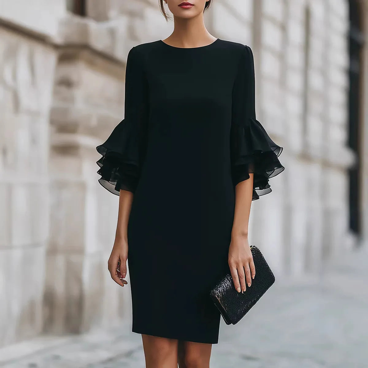 Elegant Ruffle Sleeve Midi Dress Women Slim Fit Bodycon Party Wedding Guest Formal Evening Gown