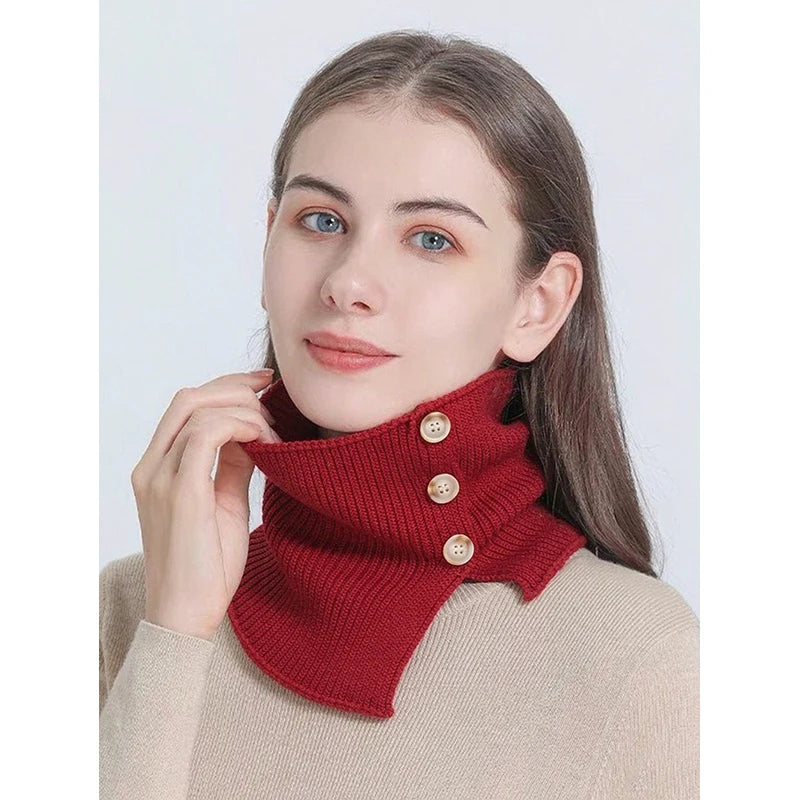 Knitted Neck Warmer Sport Scarf Women Men Button Fake Face Cover Winter Skating Ski Mask Warm Scarves Thick Cold-proof Collar