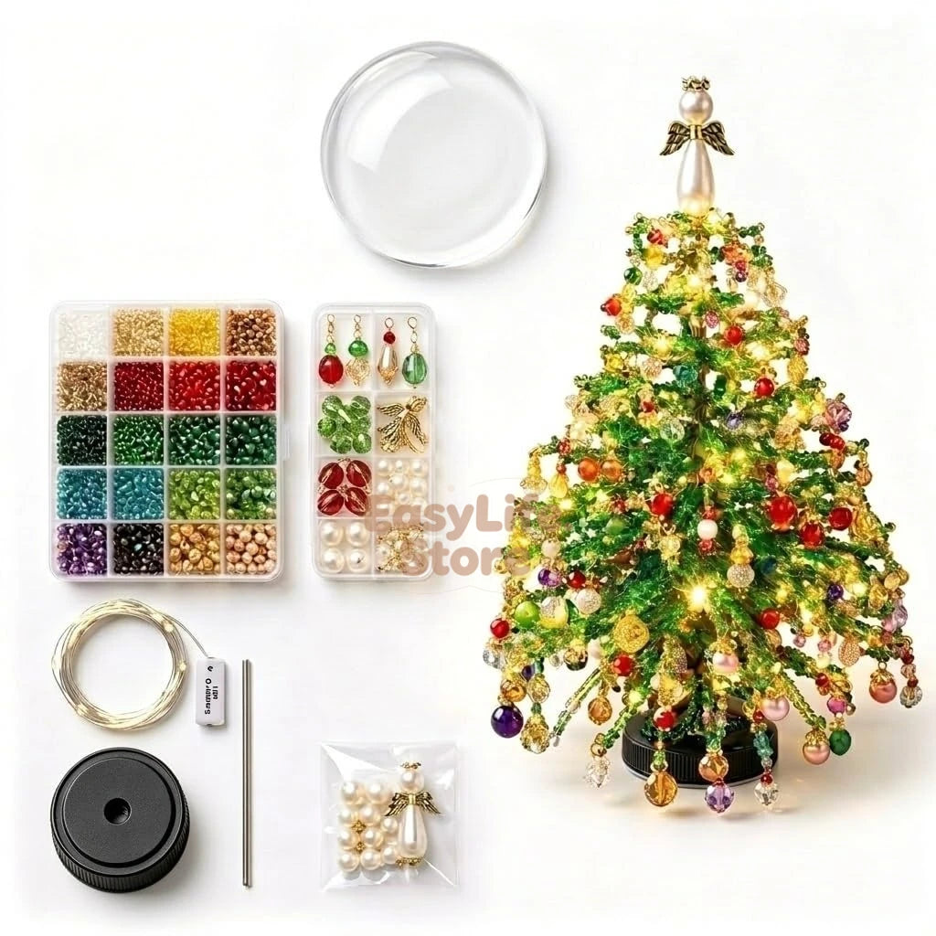 DIY Beaded Christmas Tree Kit for Kids & Adults 3D Crystal Craft with LED Lights, Bonding Holiday Activity & Festive Home Accent