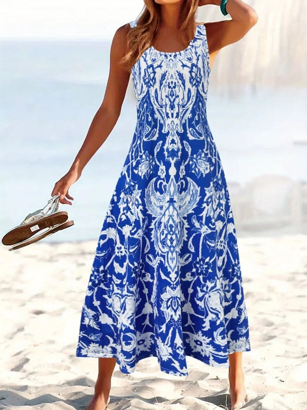 Fashion Summer Dresses 2026 Hawaiian Beach Vacation Bohemian Style Long Dress Sexy Sleeveless Round Neck Elegant Women's Dresses