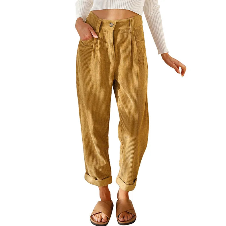 Women's 2025 Fall Corduroy Pants - High Waist Relaxed Straight Leg Trousers, Solid Color Casual Lounge Pants