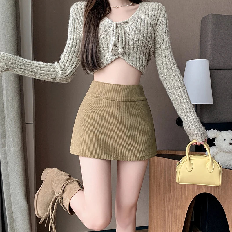 Women's Corduroy Boot Skirt, Hot Girl Autumn Winter High Waist A-Line Skort, Petite Short Mini Skirt Y2K Streetwear Fashion 2026