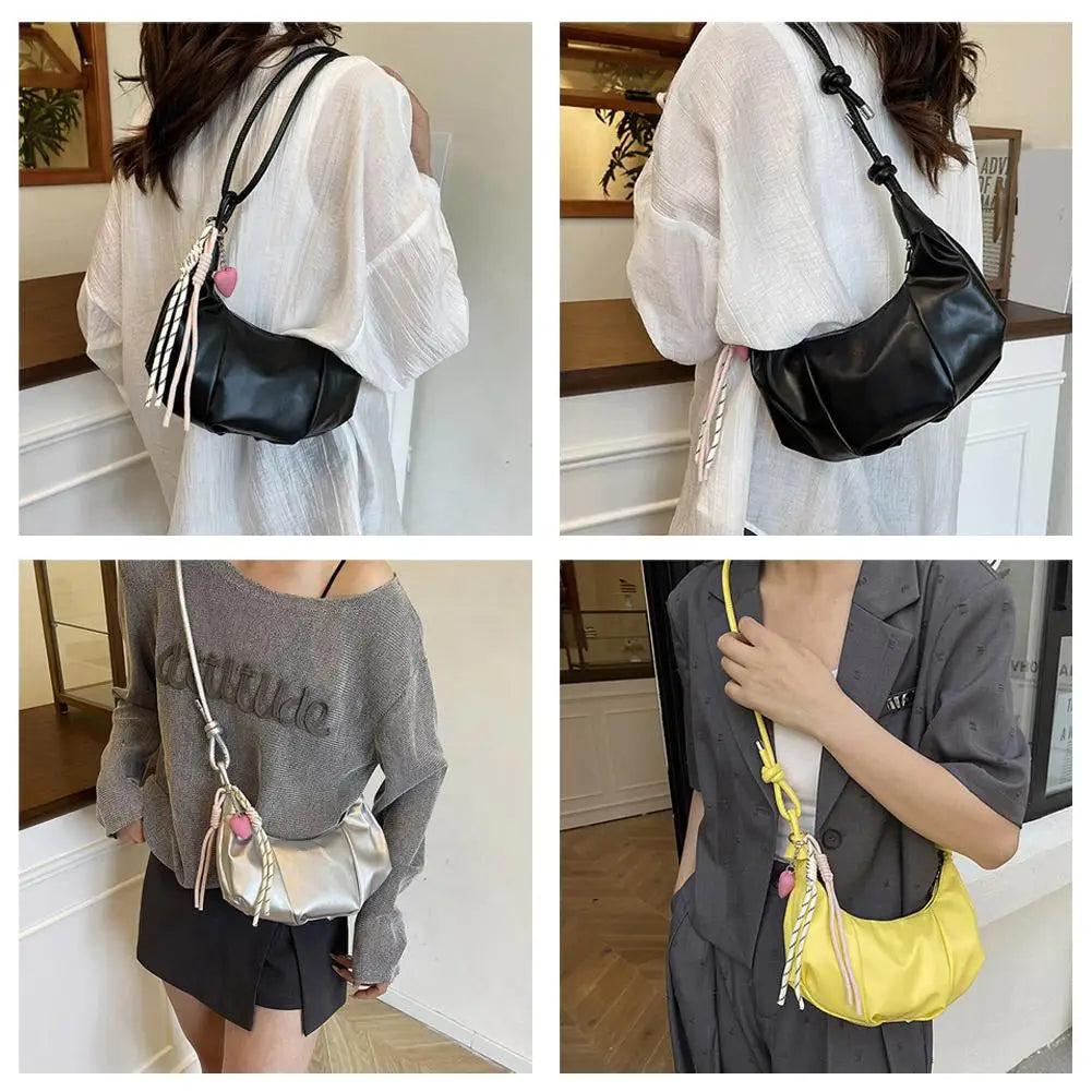 Fashion Ruched Dumpling Bag PU Leather Shoulder Underarm Bags for Women Elegant Pleated Crossbody Purse