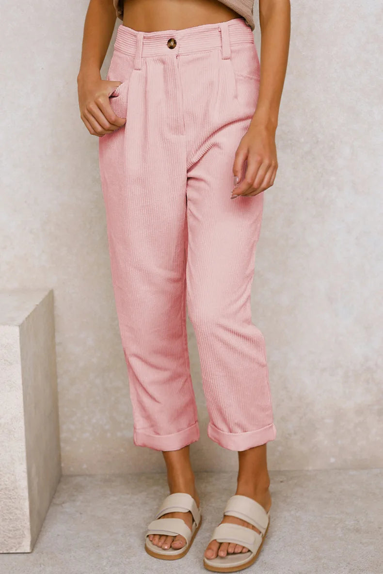 Women's 2025 Fall Corduroy Pants - High Waist Relaxed Straight Leg Trousers, Solid Color Casual Lounge Pants