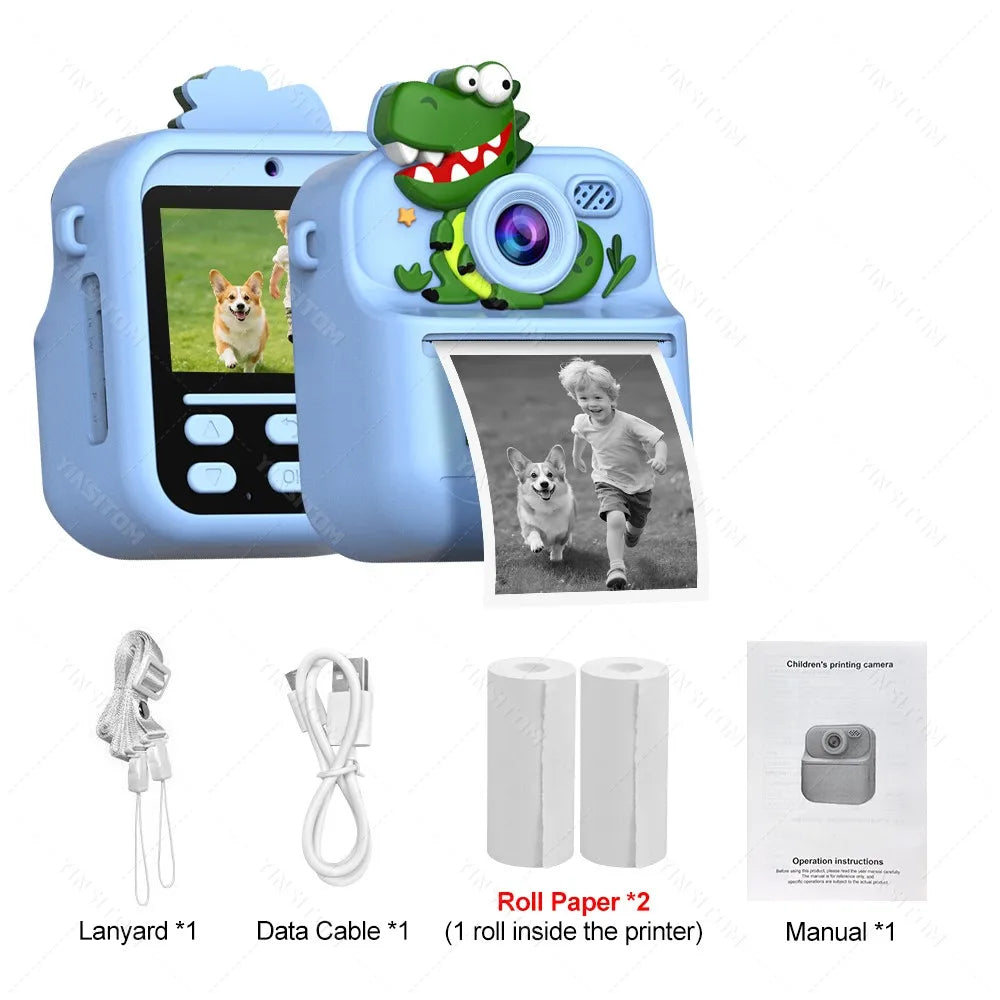 57mm Mini Thermal Printer Children Digital Photography Print Instant Camera 1080PHD Dual Lens Kids Video Recorder for Girls Boys