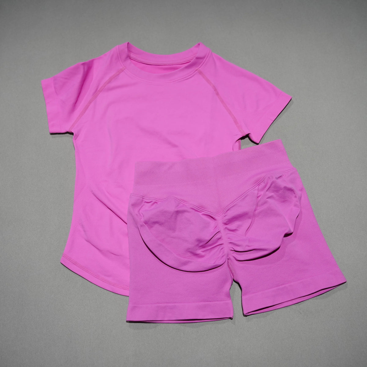 DFDK Women 2PCS Seamless Sports Suit Short Sleeve Yoga Top High Waist Shorts Quick Dry Fitness Running Workout Sportswear Set