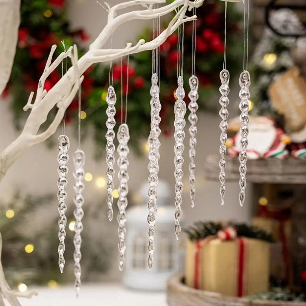 12pcs Crystal Clear Christmas Tree Ornaments Icicle Decorations For Holiday & Winter Party Decor Holiday Decorations
