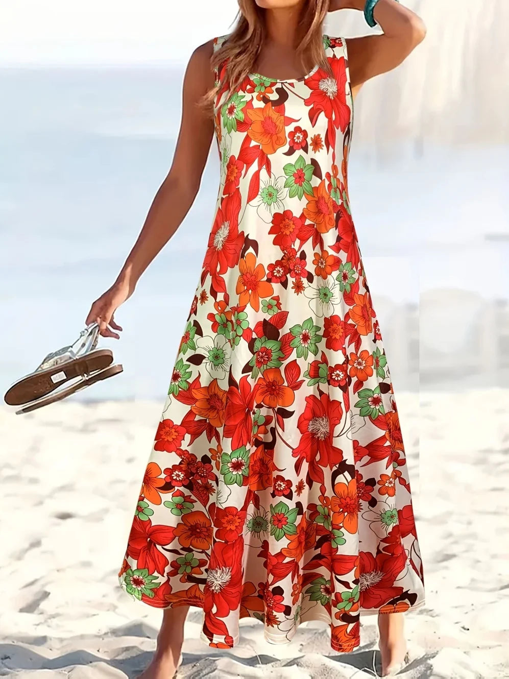 Fashion Summer Dresses 2026 Hawaiian Beach Vacation Bohemian Style Long Dress Sexy Sleeveless Round Neck Elegant Women's Dresses