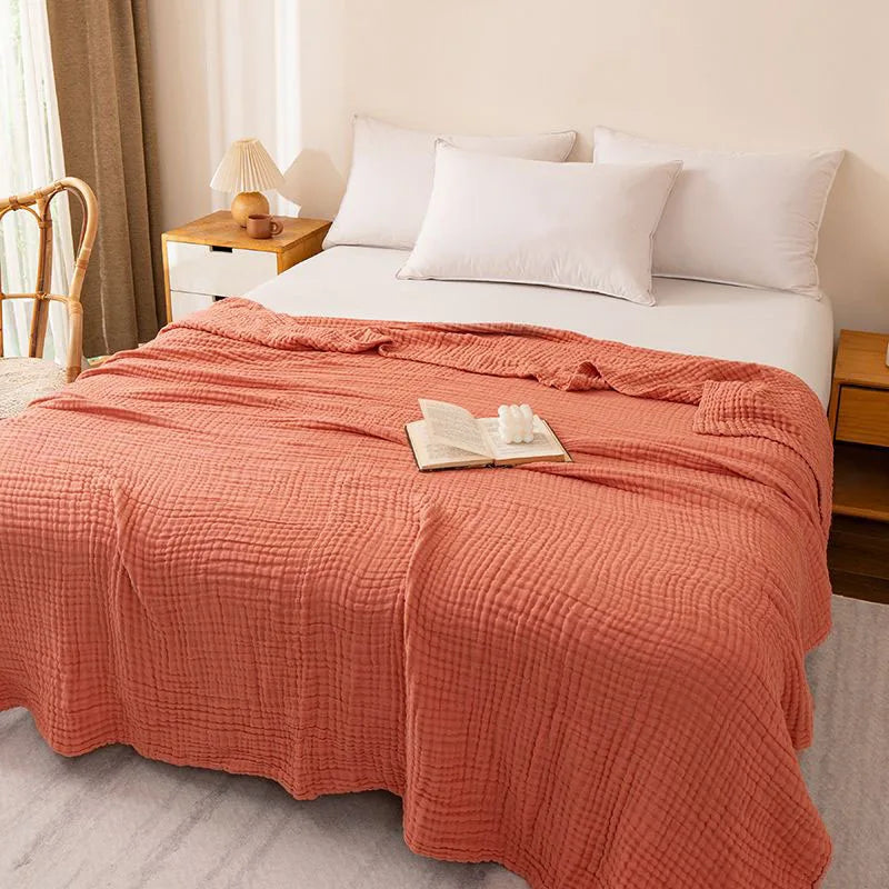 100% Cotton Muslin Blanket,6-Layer Lightweight Blanket for Bed,Pre-Washed Breathable Gauze for Bed Layering,All Season Comfort