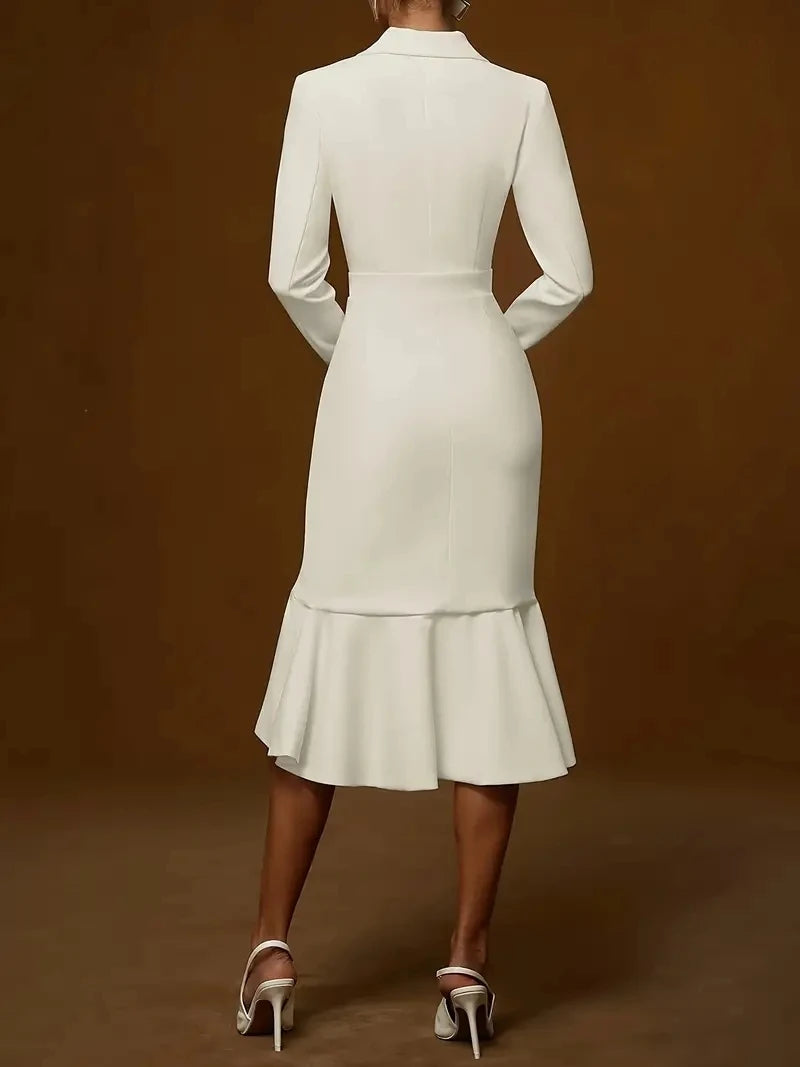 Fashion Lapel Long-sleeved Elegant Hip-wrapped Fishtail Midi Dress