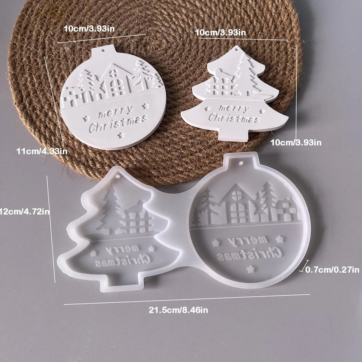 1pc Christmas Heart Round Tree Star-Shaped Hanging Ornament Silicone Mold DIY Cement Plaster Clay Craft for Home Decor Gift