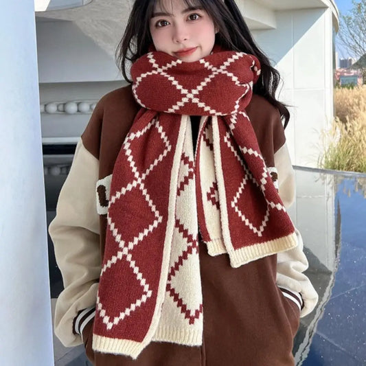Christmas Knitted Scarf Winter Warm Thickened Neckerchief Reversible Jacquard Scarf Cozy Holiday Gift for Women Couples