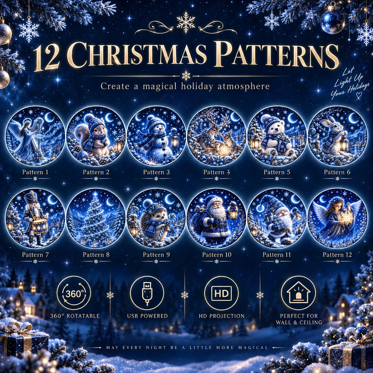 Christmas-Themed Projection Night Light, Suitable for Ceiling Decoration and Creating Festive Ambient Lighting.