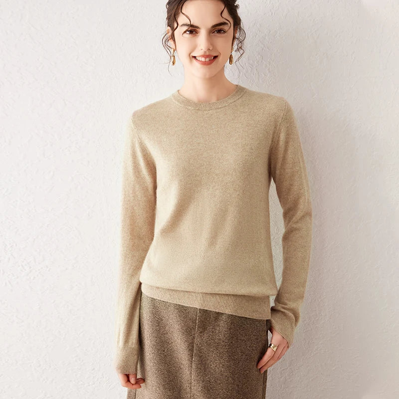 Women's 100% Pure Cashmere Sweater 2026 Fall Winter Crew Neck Long Sleeve Warm Soft Knitted Pullover New Knit Tops Women Clothes