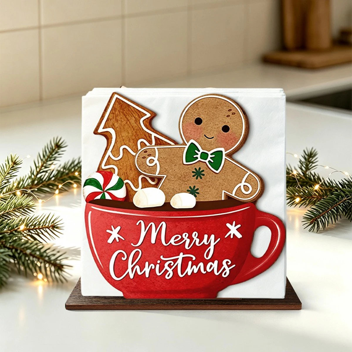 Santa Claus Wooden Napkin Holder Christmas Table Decor Desktop Tissue Storage Rack Xmas Party Dining Room Tabletop Decorations