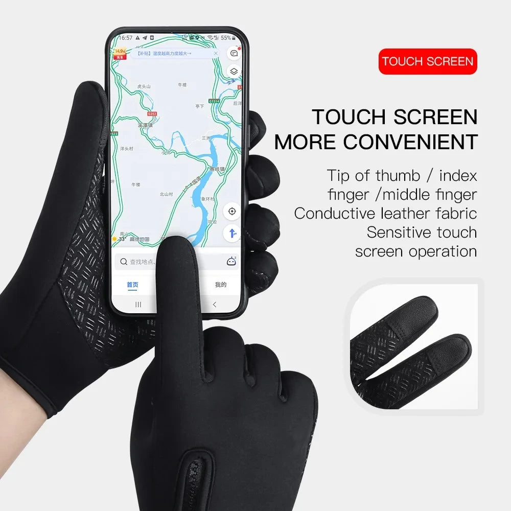 Winter Cycling Gloves Bicycle Warm Touchscreen Full Finger Glove with Zipper Non-Slip Windproof Outdoor Bike Riding Sport Gloves