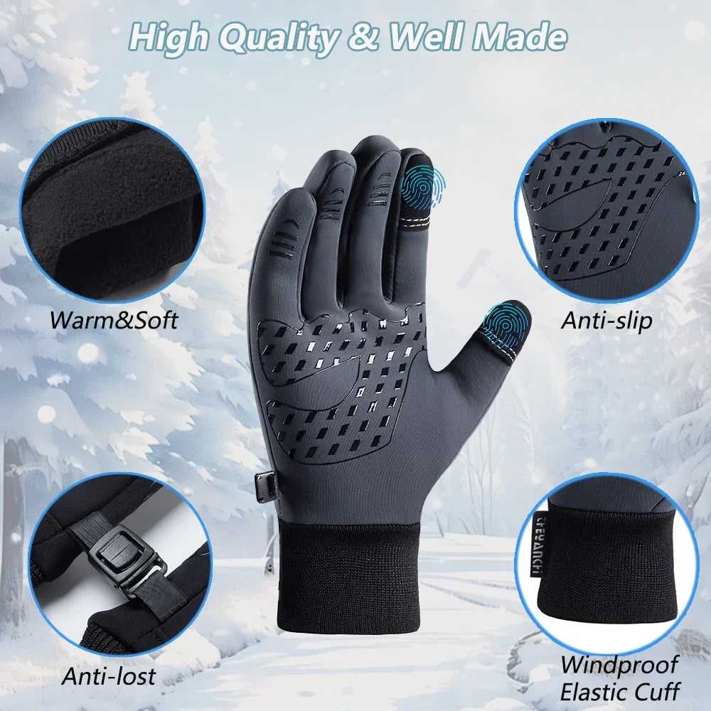 Winter Gloves Men Thermal Warm Fleece Touchscreen Driving Bike Running Motorcycle Hiking Snow Cold Weather for Driving/Cycling