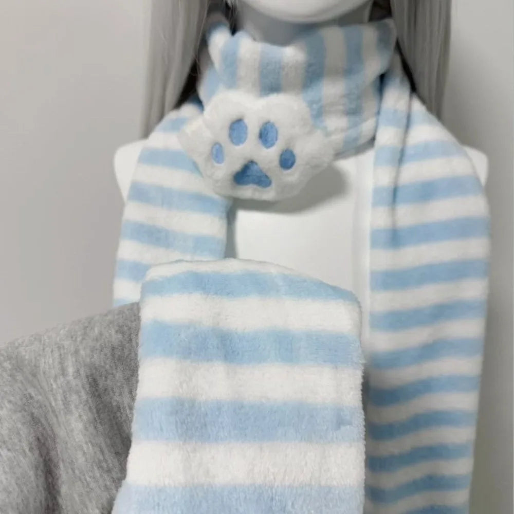 Cute Winter Knitted Scarf Y2K Warm Stripe Scarf Kawaii Soft Long Scarf for Women