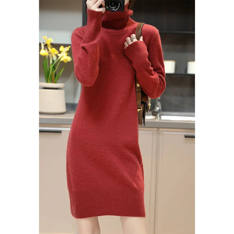 Merino Wool Turtleneck Sweater Dress
