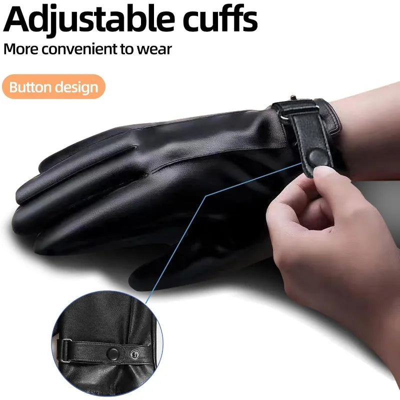 Winter Gloves for Men Genuine Leather Warm Touchscreen Gloves Outdoor Cycling Real Sheepskin Warm Driving Motorcycle Gloves