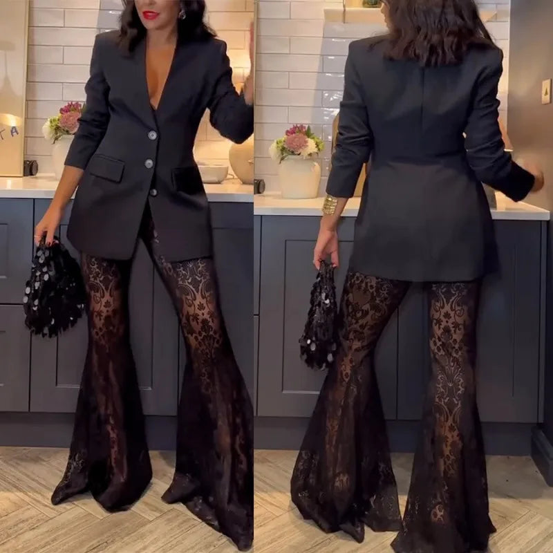 Suoer Slim Fitting Women's 2-Piece Party Suit Jacket Pants Set, S-XXL Night Prom Outfit Dazzling Sequined Suit Set for Women