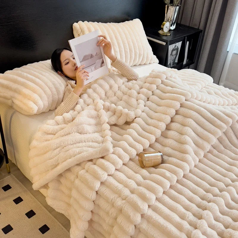 Solid Color Thickened Wide Striped Multifunctional Blanket Can Be Used As Bed Sheet Cover Blanket， Nap Blanket， Pet Blanket