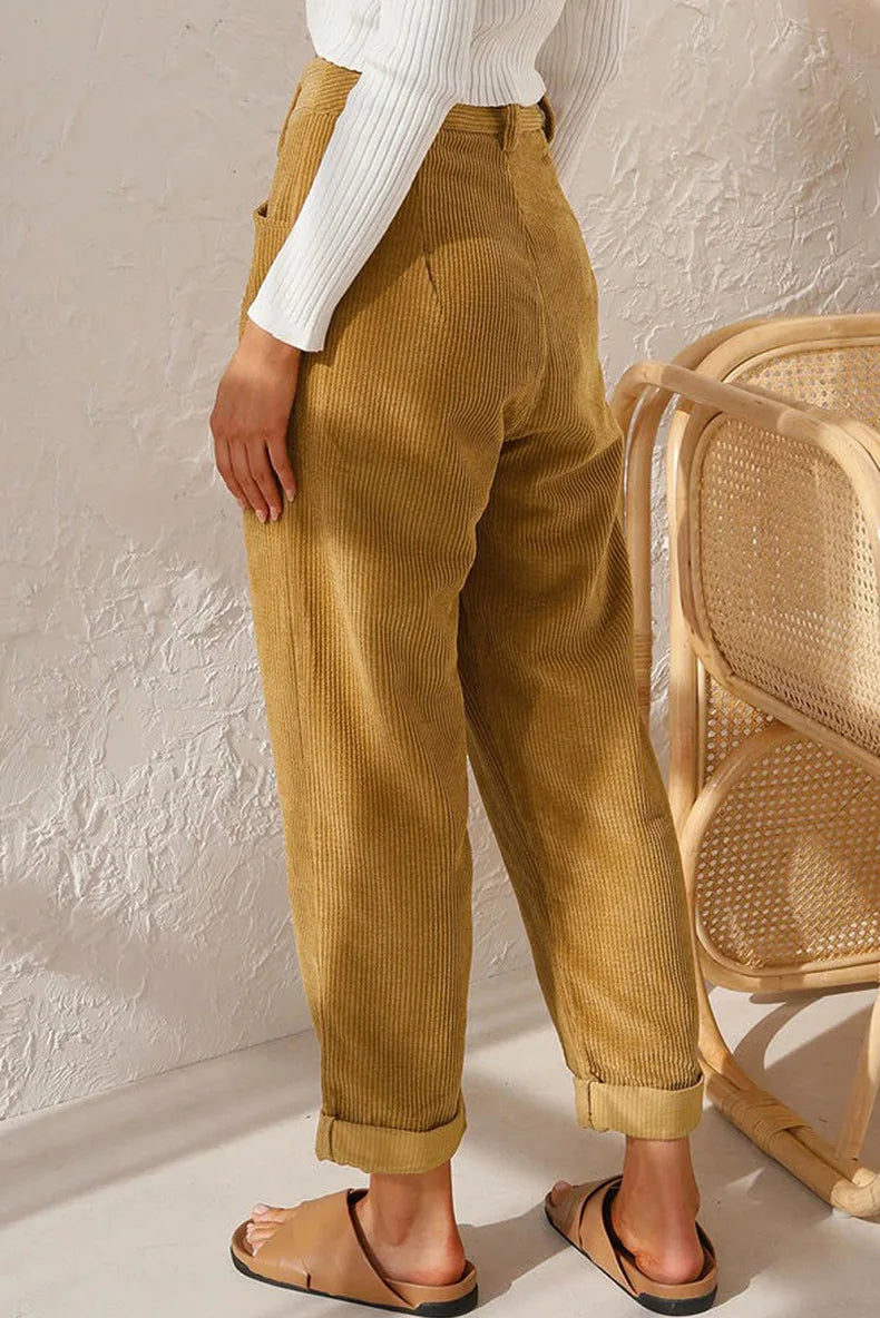 Women's 2025 Fall Corduroy Pants - High Waist Relaxed Straight Leg Trousers, Solid Color Casual Lounge Pants