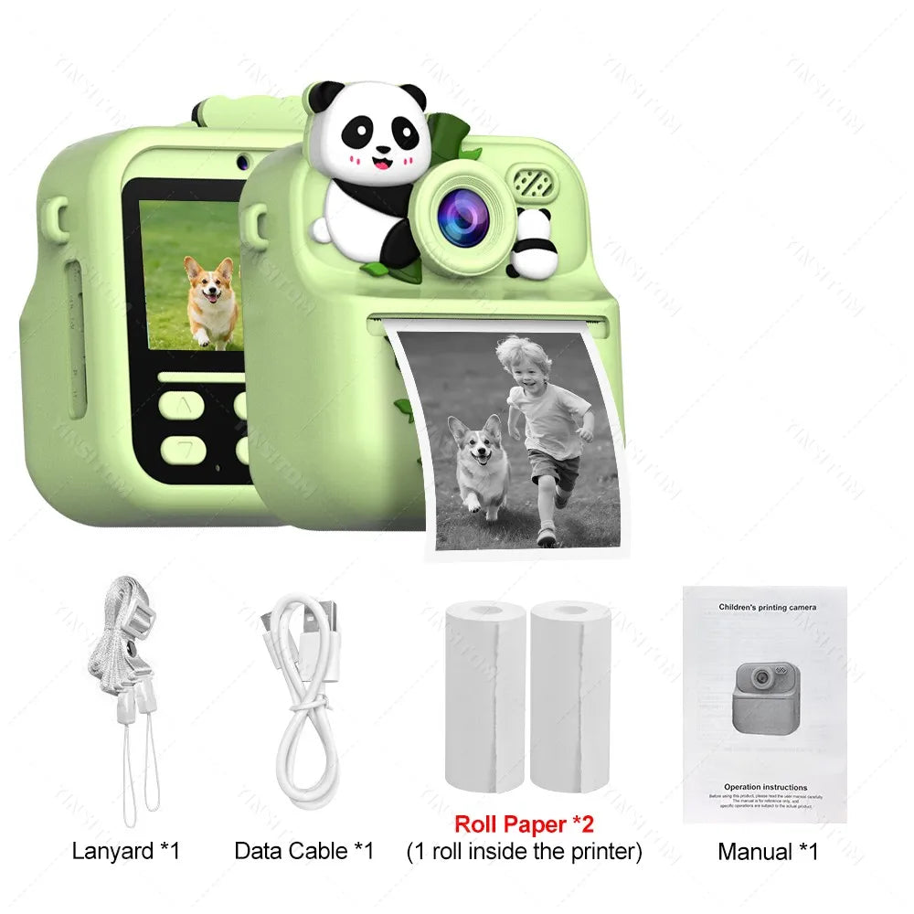 57mm Mini Thermal Printer Children Digital Photography Print Instant Camera 1080PHD Dual Lens Kids Video Recorder for Girls Boys