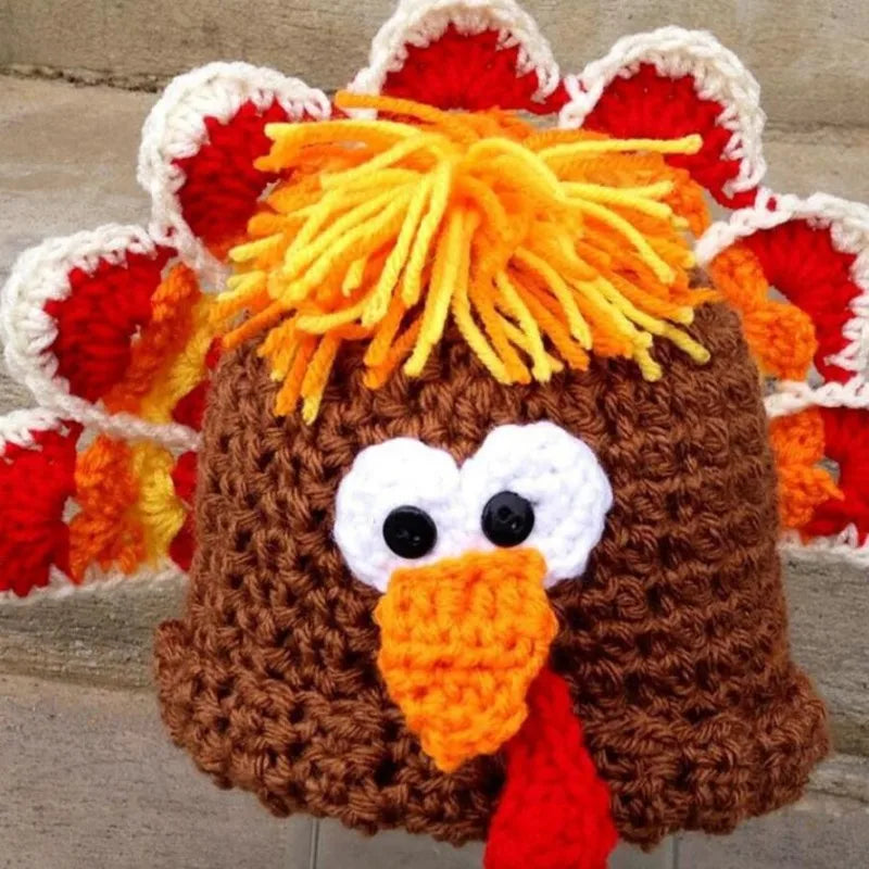 Family Thanksgiving Turkey Cartoon Pullover Hats - Cute Photo Scene Prop, Decorative Kids & Adult Headwear