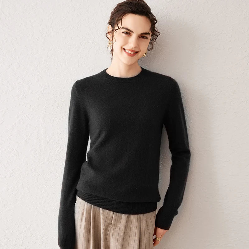 Women's 100% Pure Cashmere Sweater 2026 Fall Winter Crew Neck Long Sleeve Warm Soft Knitted Pullover New Knit Tops Women Clothes