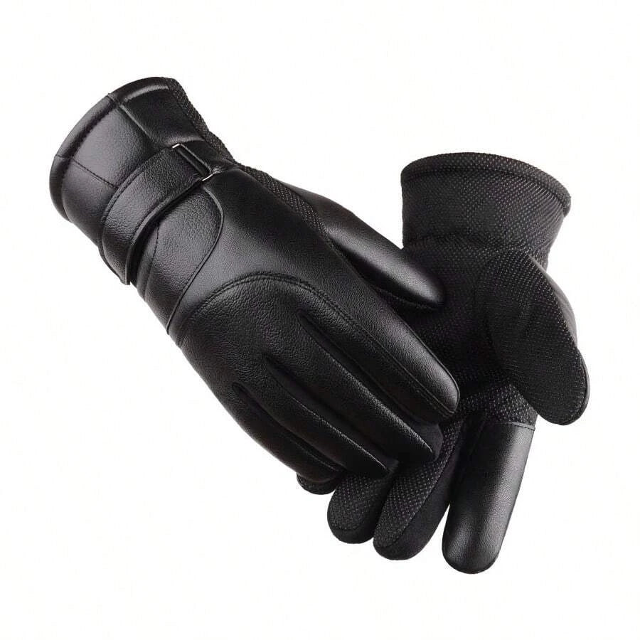 Winter New Leather Motorcycle Gloves Black Thick Velvet Cold Resistant Gloves For Cycling Motorcycle Outdoor Windproof Mittens